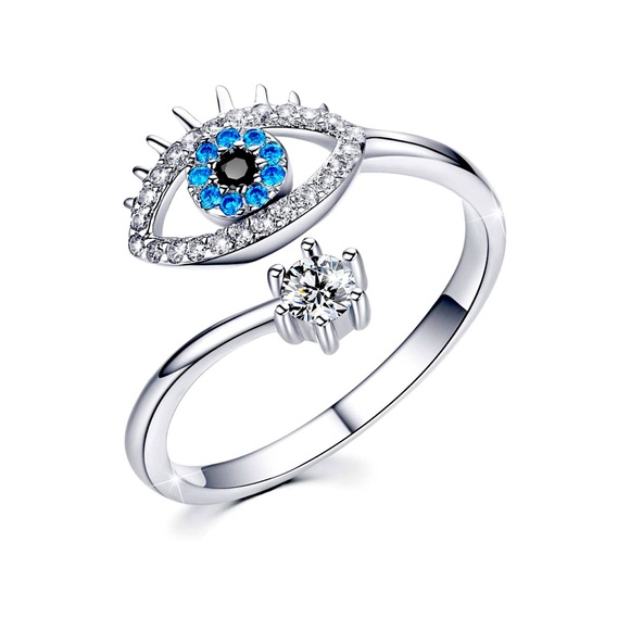 Jewelry - S925 Sterling Silver Evil Eye Adjustable Wrap Statement Ring